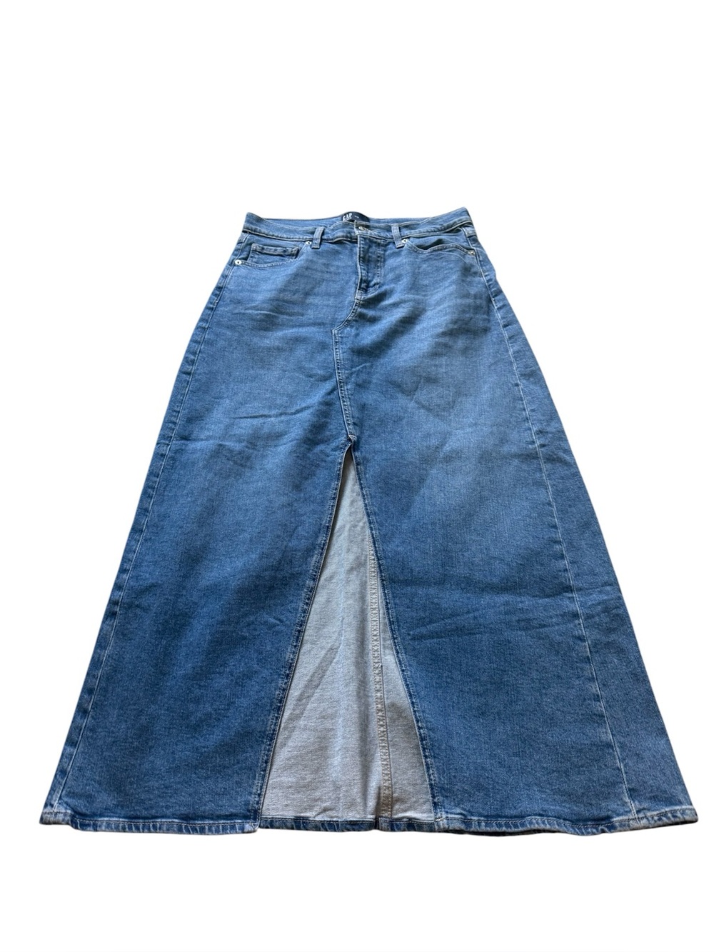 GAP Denim Maxi Skirt Women’s Size 6 Blue High Rise Front Slit A-Line Jean Skirt - Picture 2 of 8